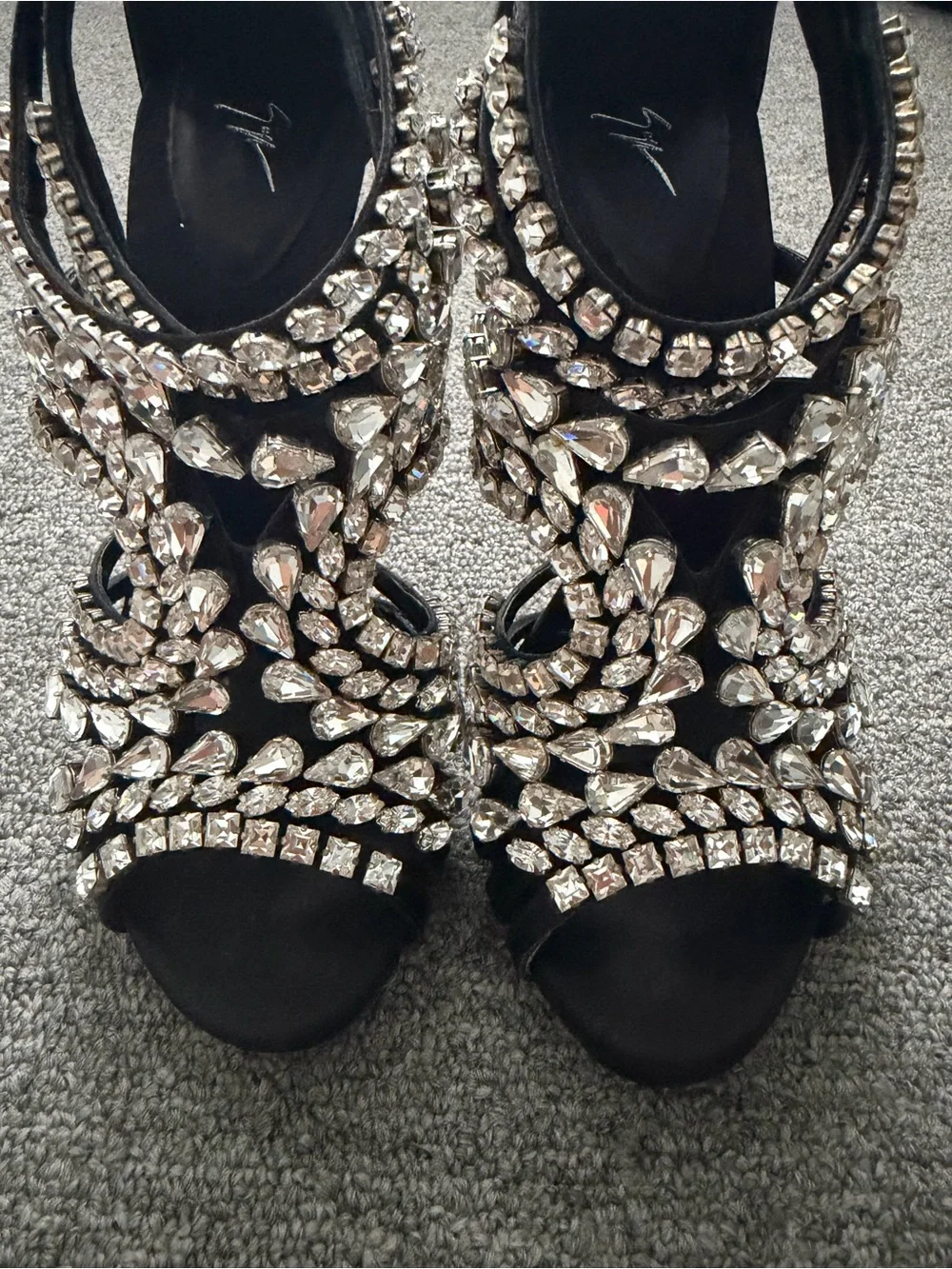 Giuseppe Zanotti Black Crystal Embellished Strappy Sandals